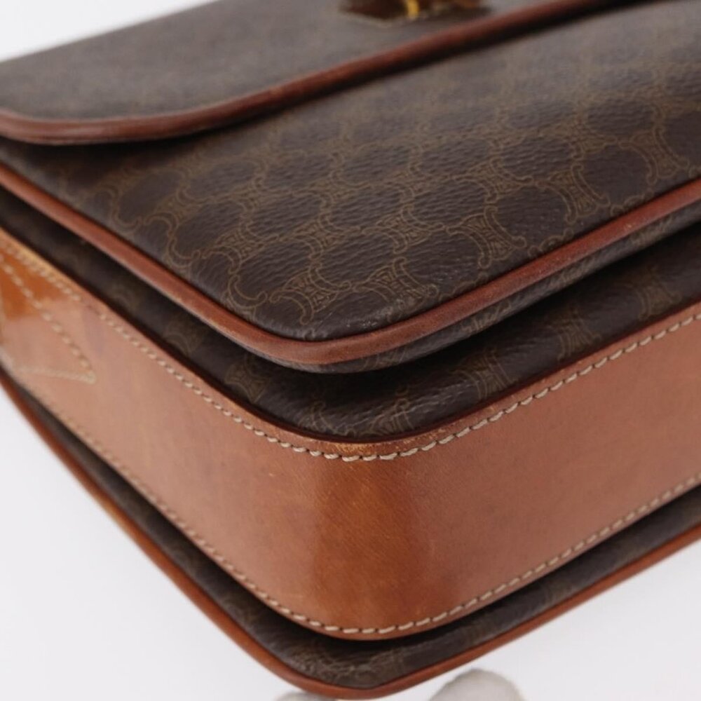 Authentic CELINE Macadam Canvas Shoulder Bag PVC Leather Brown Gold - Picture 6 of 16